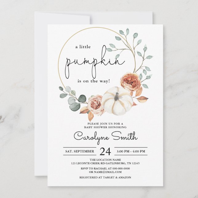 Invitation Little Citrouille Fall Floral Baby shower Invitati (Devant)