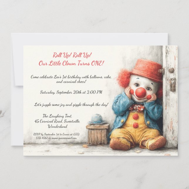 Invitation Little Clown 1er Anniversaire (Devant)