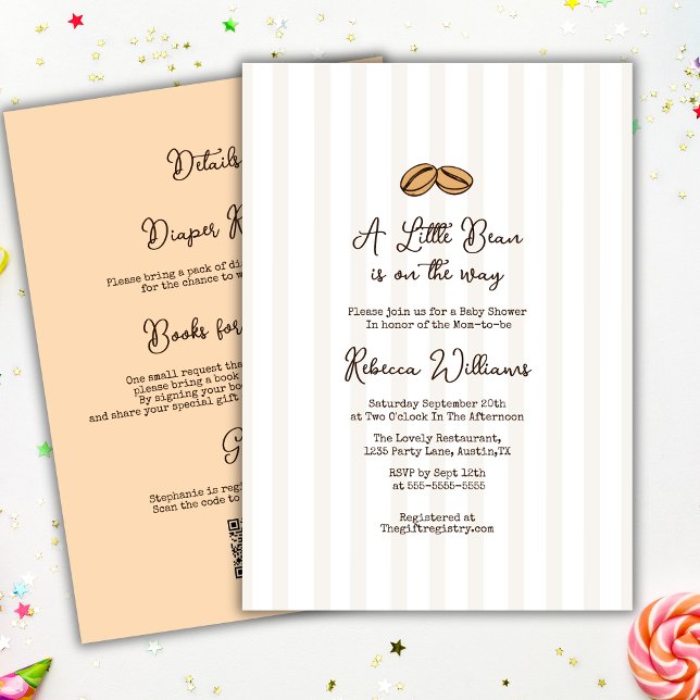 Invitation Little Coffee Bean QR code all in one Baby Shower  (Créateur téléchargé)