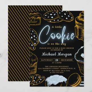 Invitation Little Cookie Baby Boy Baby shower bleu et noir