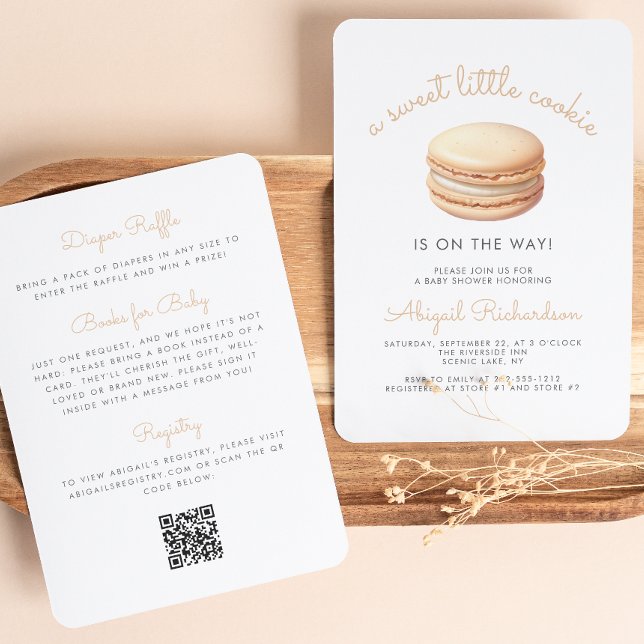 Invitation Little Cookie Macaron QR Code Baby shower neutre (Créateur téléchargé)