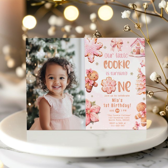 Invitation Little Cookie Noël 1er anniversaire photo (Créateur téléchargé)