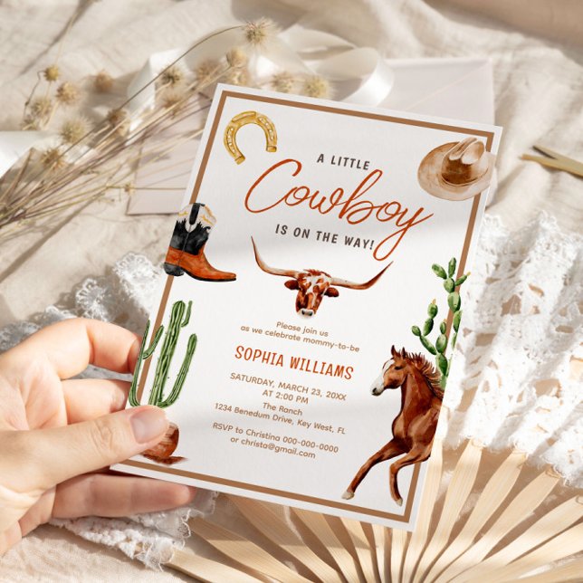 Invitation Little Cowboy Baby shower moderne de rodéo occiden (Créateur téléchargé)