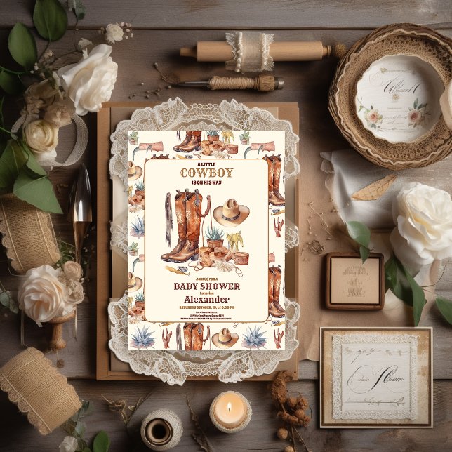 Invitation Little Cowboy Baby shower moderne de rodéo occiden (Créateur téléchargé)