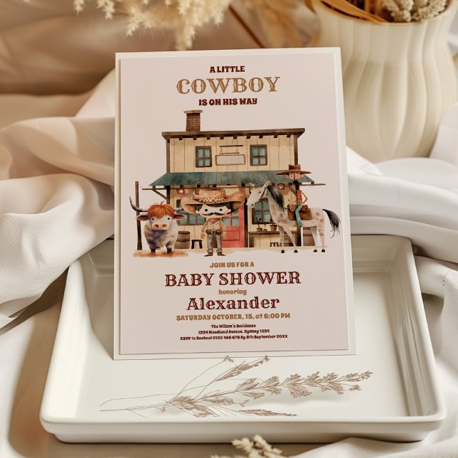 Invitation Little Cowboy Baby shower moderne de rodéo occiden (Créateur téléchargé)