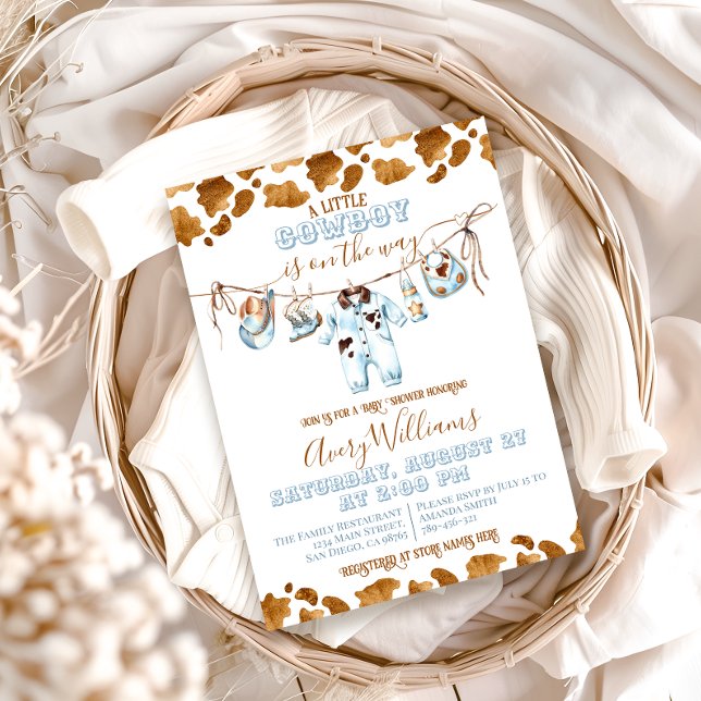 Invitation Little Cowboy Clothesline WildWest Boy Baby shower (Créateur téléchargé)