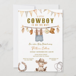 Invitation Little Cowboy est sur le Baby shower Way Clothline