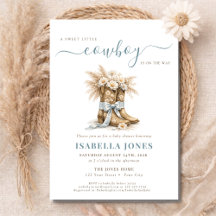 Little Cowboy On The Way Blue Western Baby Shower