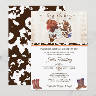Invitation Little Cowboy Twin Boys Western V3 Baby shower Inv