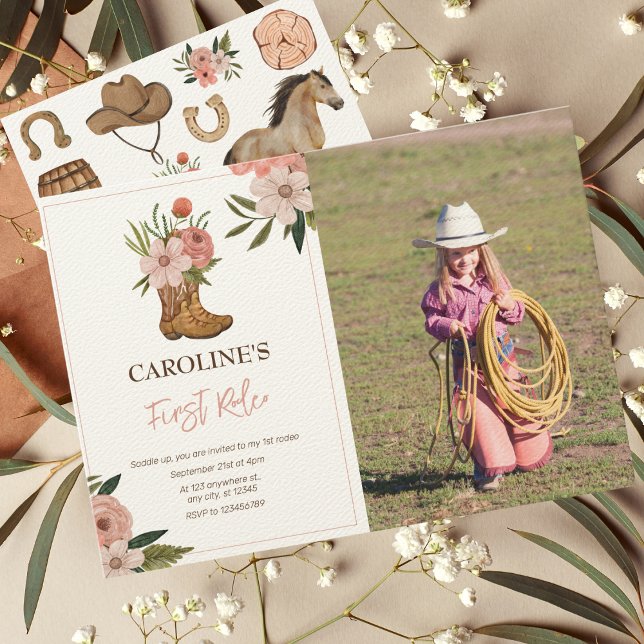Invitation Little Cowgirl First Rodeo 1er Anniversaire Photo (Créateur téléchargé)