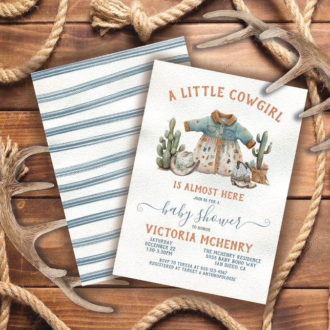 Invitation Little Cowgirl Western Baby shower vestimentaire (Créateur téléchargé)