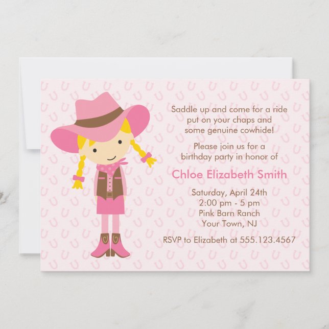 Invitation Little Cowgirl Western Girls Fête d'anniversaire (Devant)