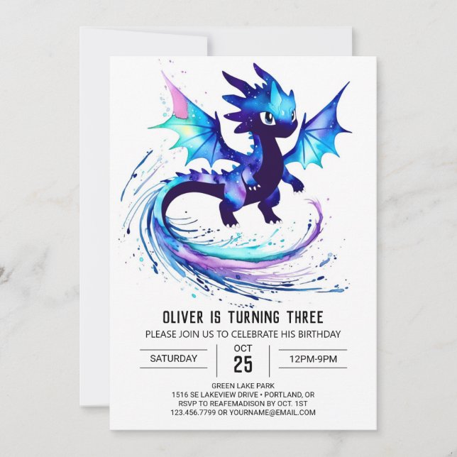 Invitation Little Custom Dragon Digital Boy Anniversaire (Devant)