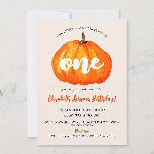 Invitation Little Cute Citrouille thème Anniversaire de enfan (Devant)