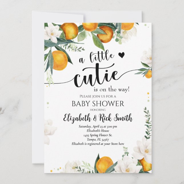Invitation Little Cutie Clementine Baby shower Hommes Neutre (Devant)