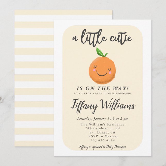 Invitation Little Cutie Clementine Baby shower neutre du genr (Devant / Derrière)