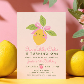 Invitation Little Cutie Lemon Citrus Fruit Cute 1st Birthday 