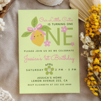 Invitation Little Cutie Lemon& Daisy Green 1st Birthday Party
