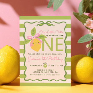 Invitation Little Cutie Lemon Fruit Green 1st Birthday Party
