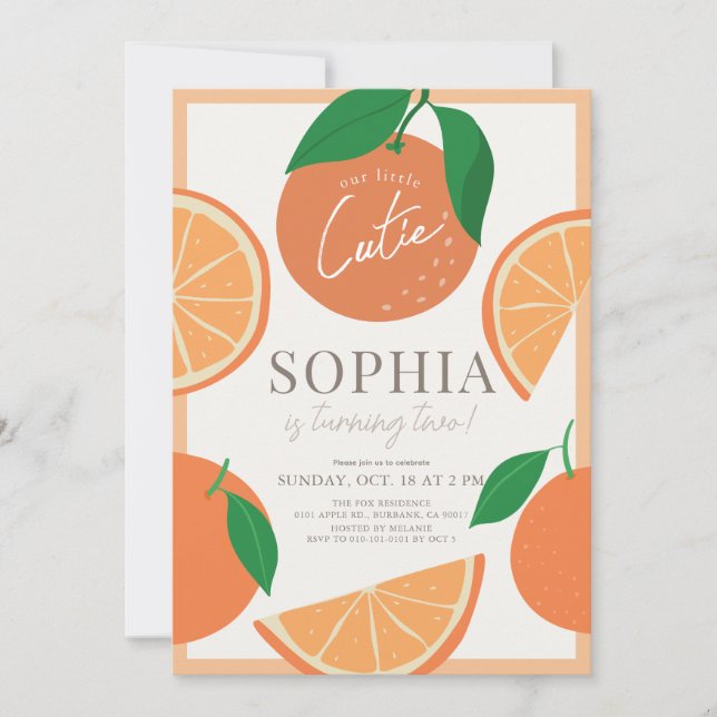 Invitation Little Cutie Moderne Orange Fille Anniversaire (Devant)