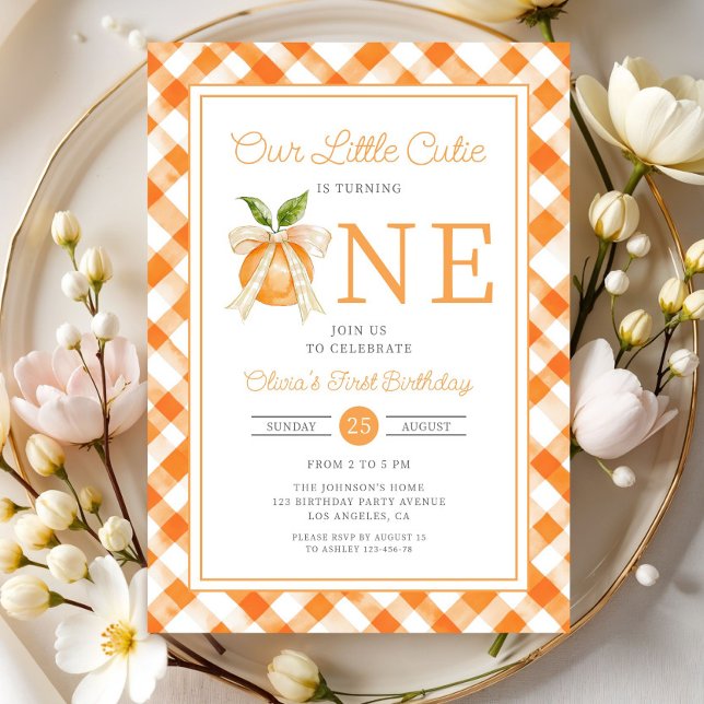 Invitation Little Cutie Orange Citrus 1er anniversaire (Little Cutie Orange Citrus 1st Birthday Invitation)