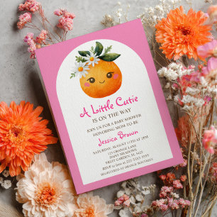 Invitation Little Cutie Orange Citrus Pastel Baby shower rose