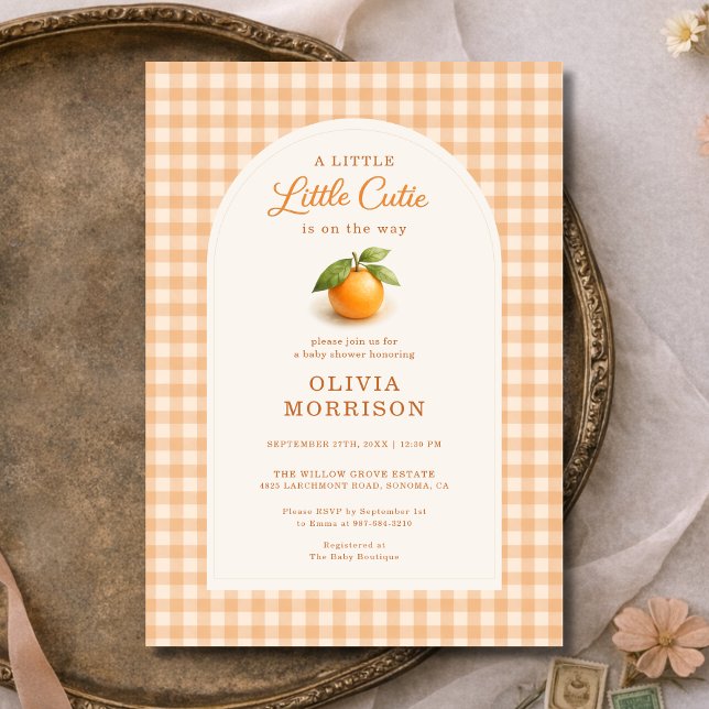 Invitation Little Cutie Orange Gingham Baby Shower (Créateur téléchargé)