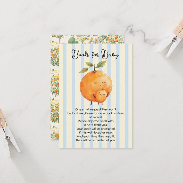 Invitation Little Cutie Oranges Baby showers Livres pour bébé (Devant/Arrière en situation)