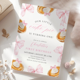 Invitation Little Cutie Pie Pink Bow Premier anniversaire