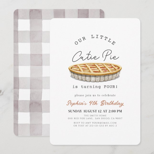 Invitation Little Cutie Pie Thanksgiving Blanc Anniversaire (Devant / Derrière)