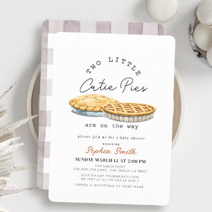 Invitation Little Cutie Pies Twins White En vichy Baby shower
