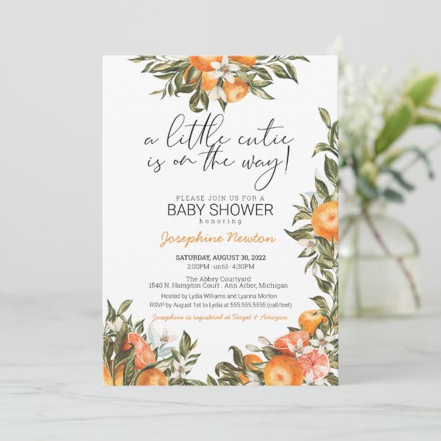 Invitation Little Cutie sur le chemin Baby shower d'agrumes o (Debout devant)