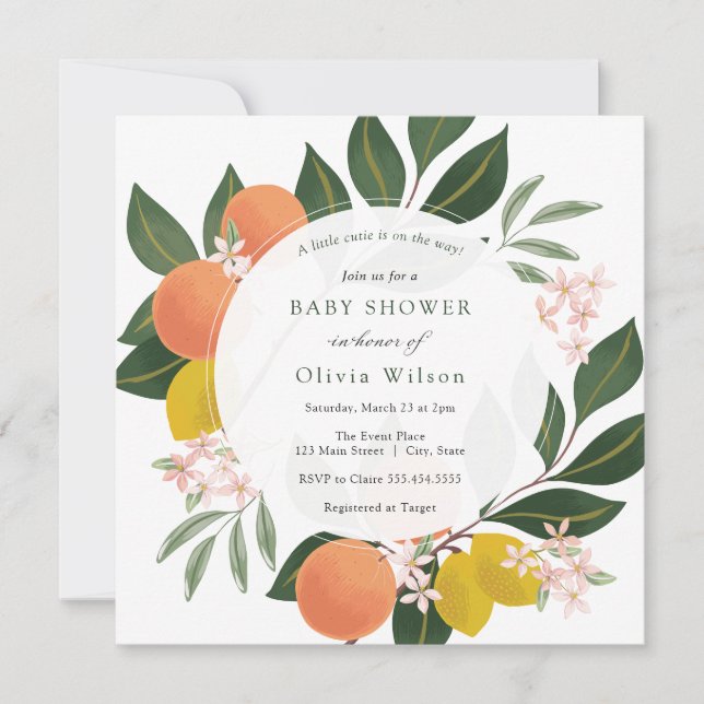 Invitation Little Cutie sur le chemin Baby shower orange (Devant)