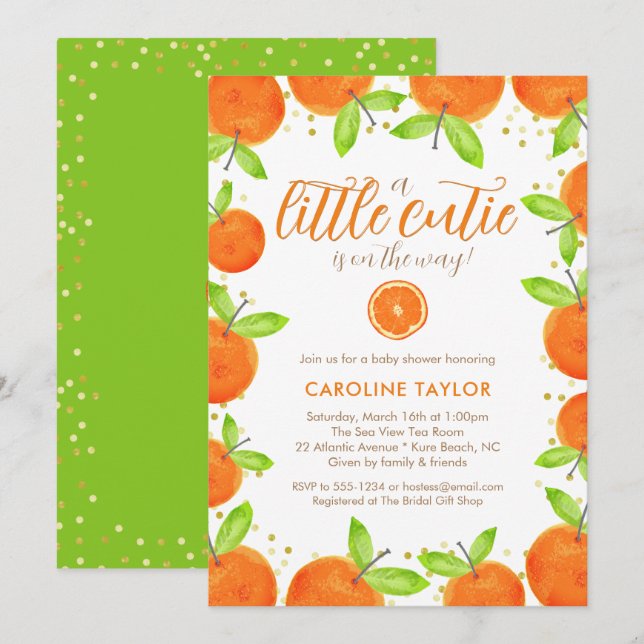 Invitation Little Cutie sur le chemin Orange Clementine Baby  (Devant / Derrière)