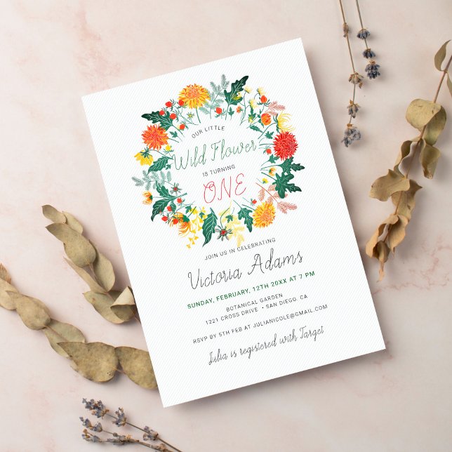 Invitation Little Dahlia Fleur sauvage Wreath Photo Anniversa (Créateur téléchargé)