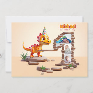 Invitation Little Dino Dragon   1er anniversaire Big Number P