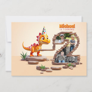 Invitation Little Dino Dragon   2e anniversaire Big Number Ph
