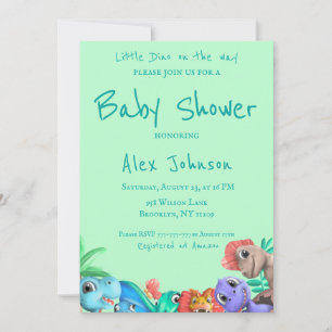 Invitation Little Dino sur le Baby shower Way Greenery