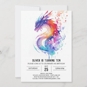 Invitation Little Dragon Dreams Aquarelle Anniversaire