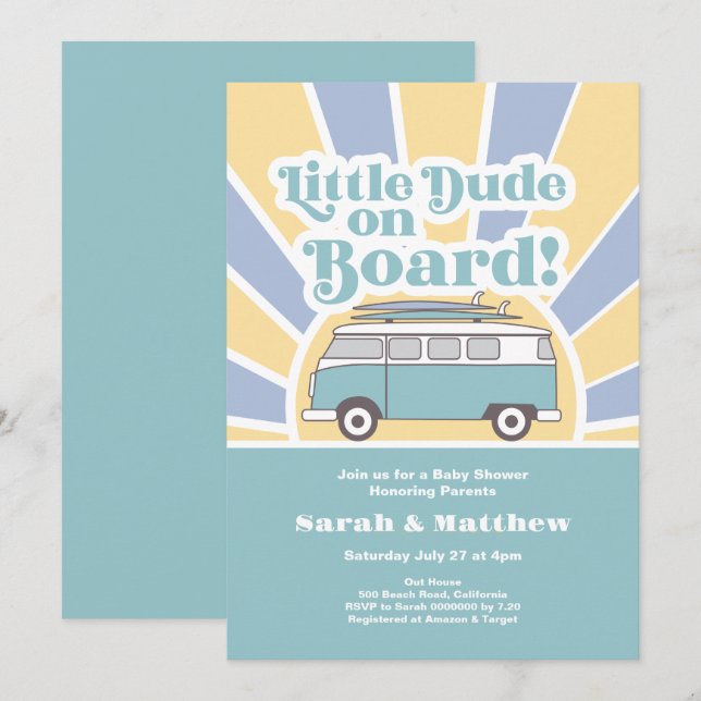 Invitation Little Dude à bord baby shower rétro (Devant / Derrière)