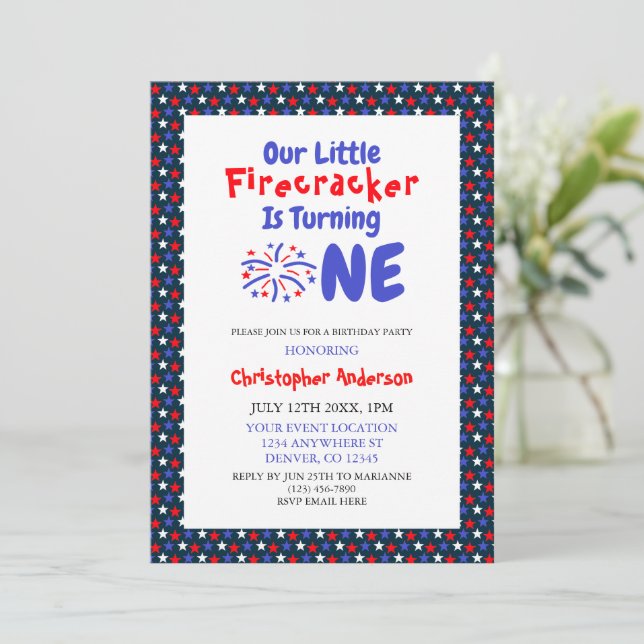 Invitation Little Firecracker 1er anniversaire (Debout devant)