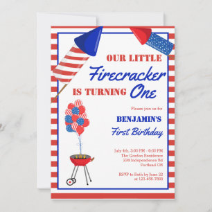 Invitation Little Firecracker 1er anniversaire 4 juillet USA