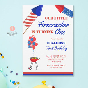 Invitation Little Firecracker 1er anniversaire 4 juillet USA