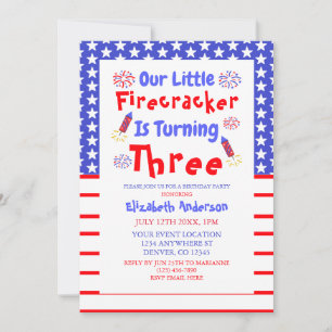 Invitation Little Firecracker 3ème anniversaire