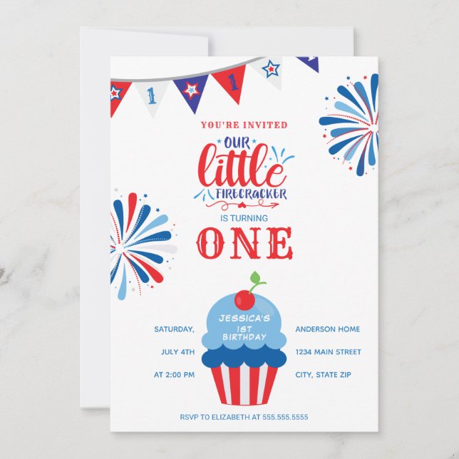 Invitation Little Firecracker 4 juillet 1er anniversaire (Devant)