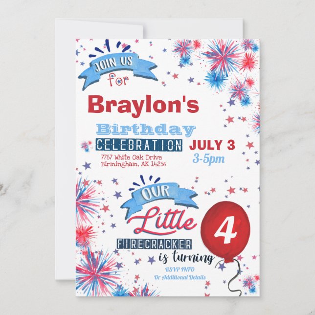 Invitation Little Firecracker 4 juillet Anniversaire Invitati (Devant)