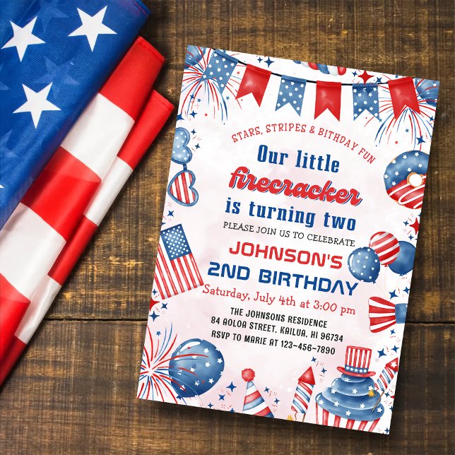 Invitation Little Firecracker 4 juillet fête du 2e anniversai (Créateur téléchargé)