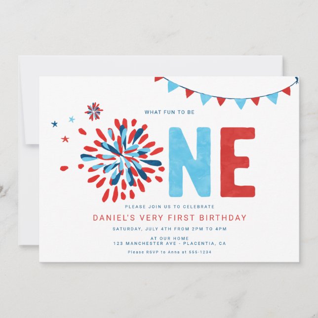 Invitation Little Firecracker 4 juillet premier anniversaire (Devant)