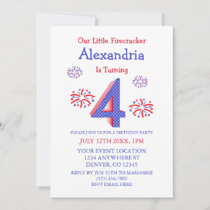 Invitation Little Firecracker 4e anniversaire