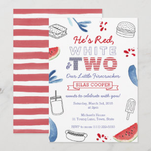 Invitation Little Firecracker Rouge Blanc Bleu 2e anniversair
